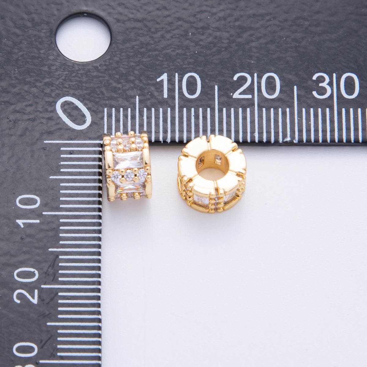 24K Gold Filled 8.5mm Clear CZ Tube Rondelle Spacer Bead | AF-1028