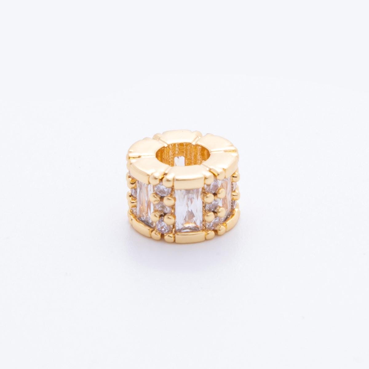24K Gold Filled 8.5mm Clear CZ Tube Rondelle Spacer Bead | AF-1028