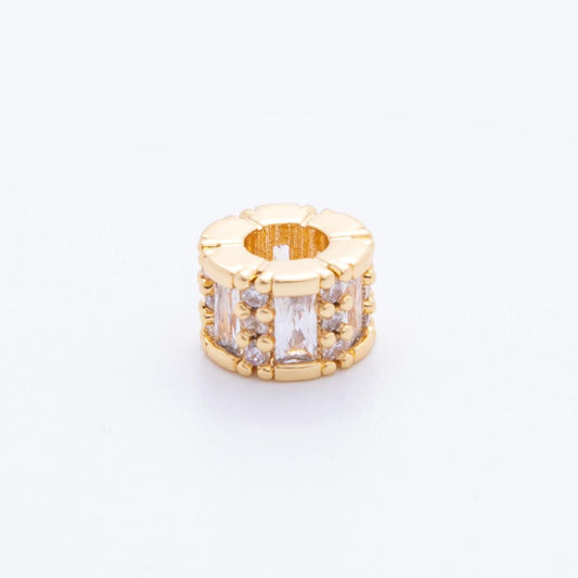24K Gold Filled 8.5mm Clear CZ Tube Rondelle Spacer Bead | AF-1028