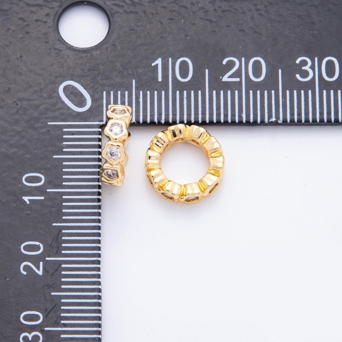 24k gold filled rondelle big hole spacer beads, large hole spacer beads sliding beads with Clear CZ Stone for charm necklace bracelet AF1029