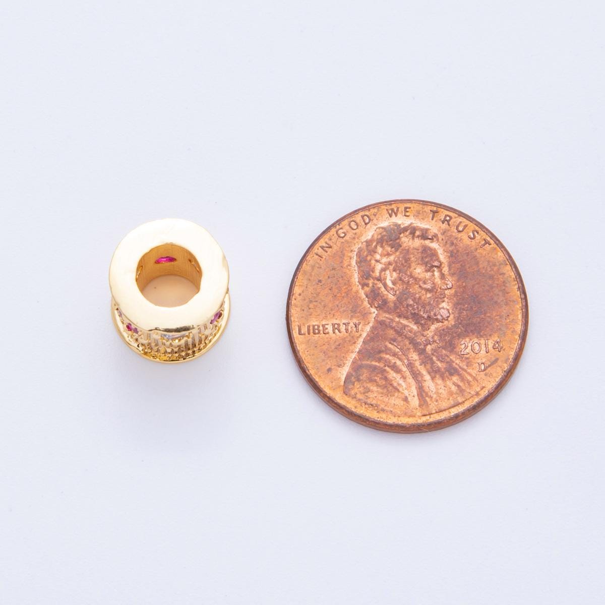 8.5mm Spacer Bead with Red & Clear CZ Stones, Large Hole 5.5mm Charm Bead for Bracelet, Necklace Jewelry Making AF-1033