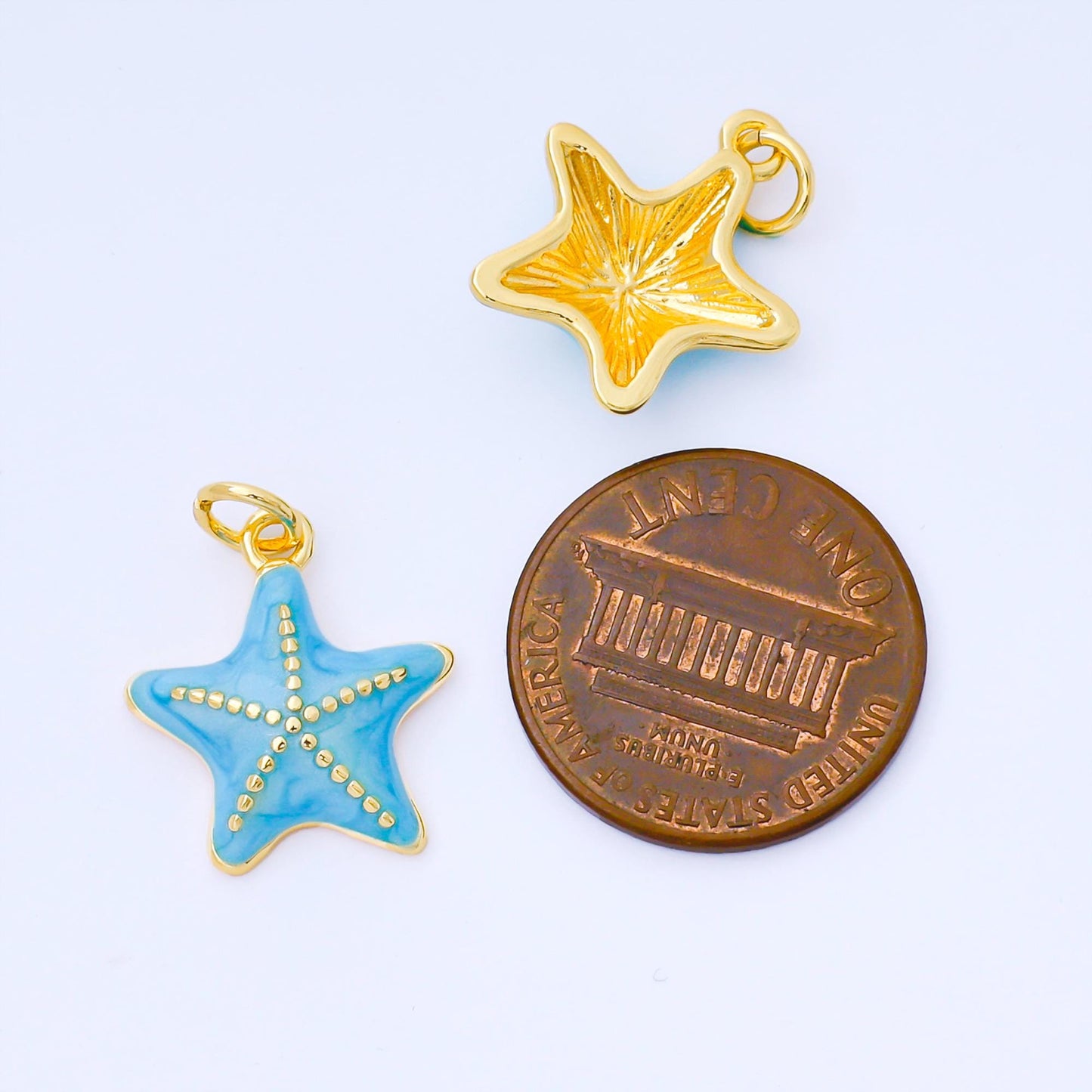 Dainty seafoam blue starfish pendant, 24k gold plated beaded texture seafoam blue enamel starfish charm | ag128