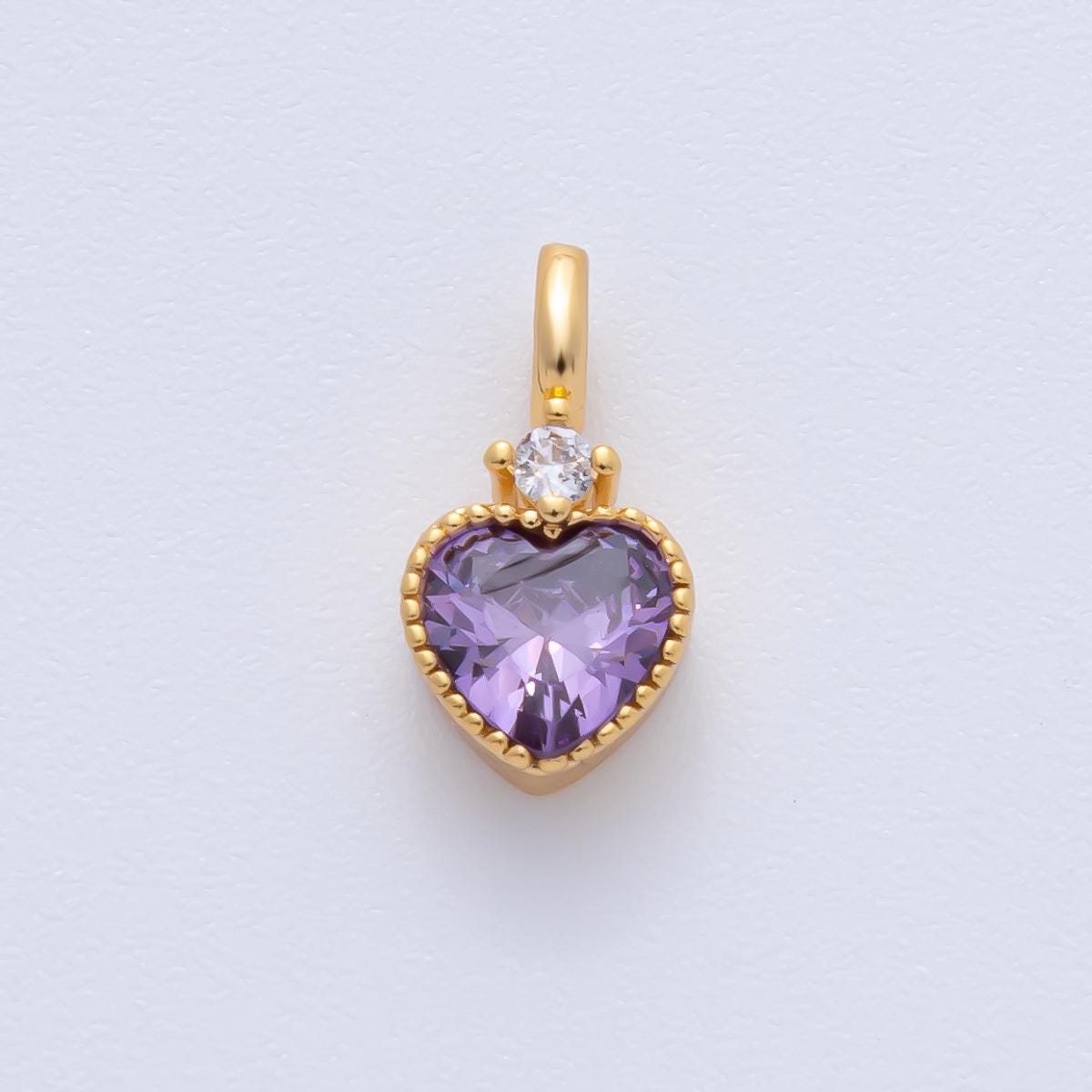 18k gold mini heart cz Yellow Purple Clear stone pendant, add on charm dainty crystal cz stone for necklace bracelet supply | AF-1385
