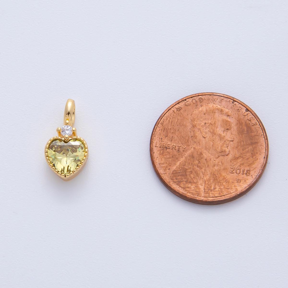 18k gold mini heart cz Yellow Purple Clear stone pendant, add on charm dainty crystal cz stone for necklace bracelet supply | AF-1385