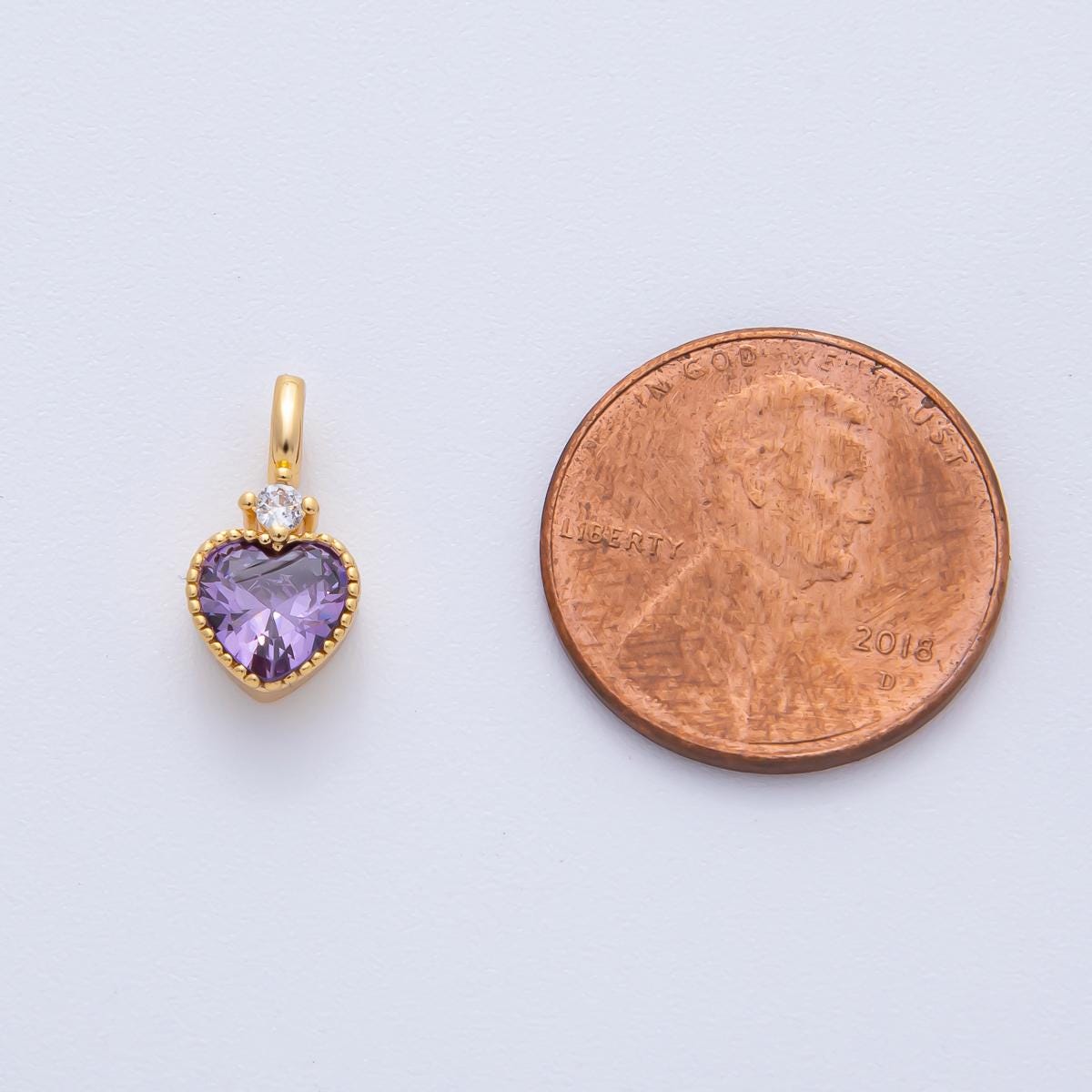18k gold mini heart cz Yellow Purple Clear stone pendant, add on charm dainty crystal cz stone for necklace bracelet supply | AF-1385