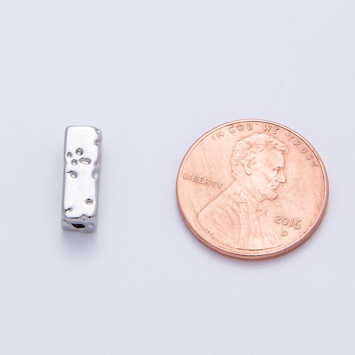 18K Gold Filled 13mm Hammered Rectangular Tube Spacer Bead in Gold & Silver | B026