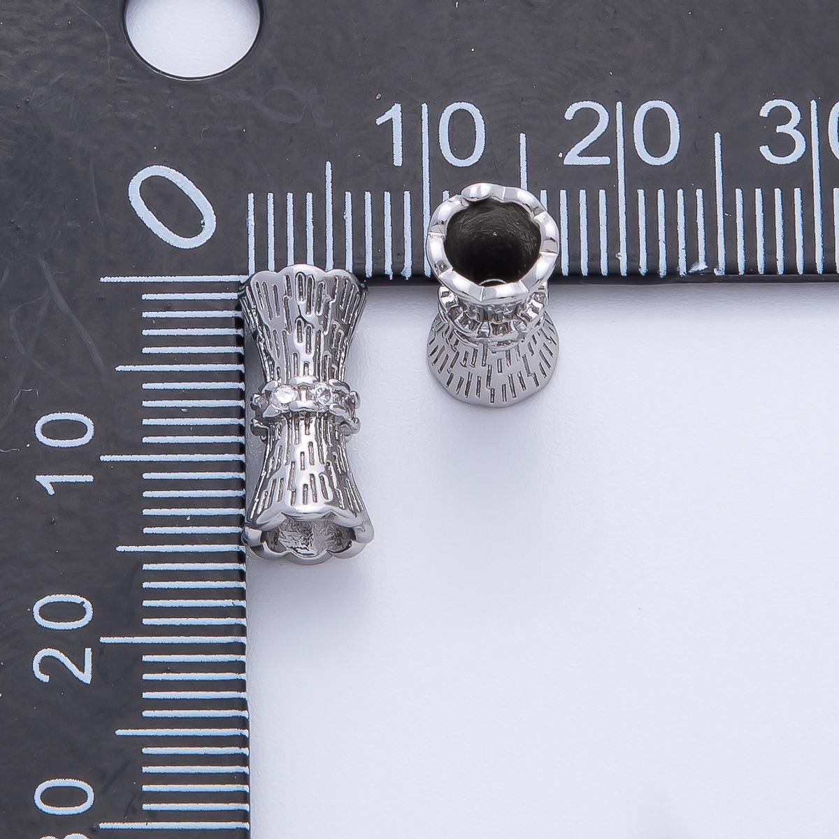 18K Gold Filled 14mm Micro Paved CZ Line-Textured Tube Bead in Gold & Silver | B035