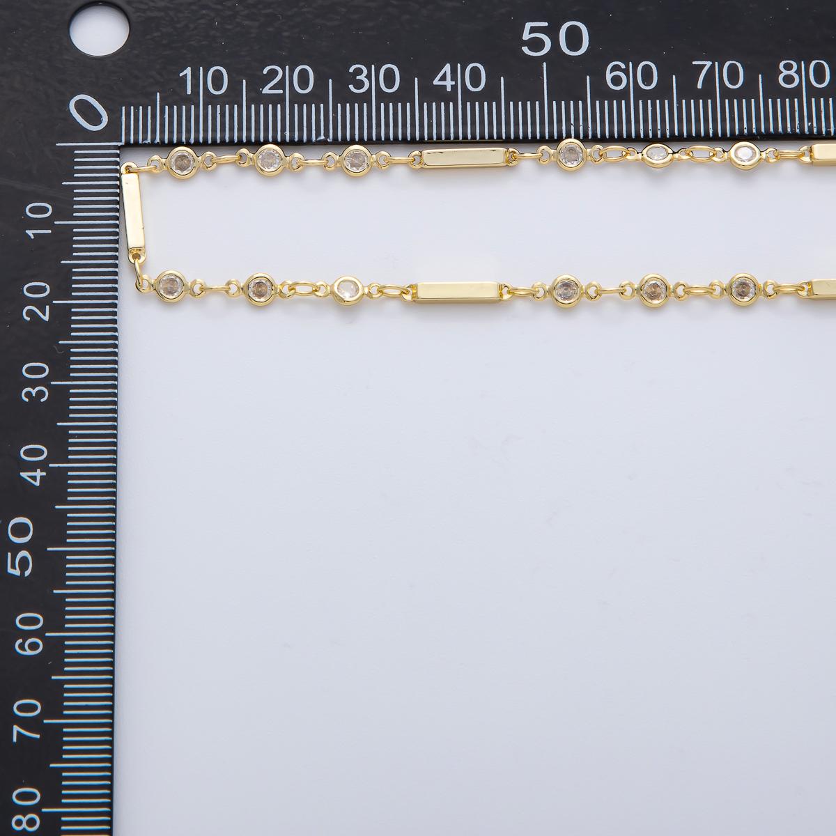 Gold Bar and CZ Bezel Chain by the Yard 24K Gold Filled Jewelry Chain Elegant Bar Link Chain for Necklace Bracelet Making ROLL-1777
