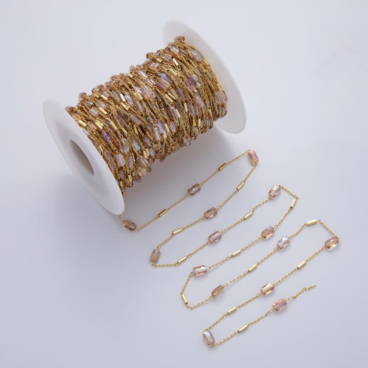 Wholesale Gold AB Crystal Beaded Chain Roll | Faceted Glass Beads on 24k Gold Filled Chain | Jewelry Supply by the Yard | ROLL-1780