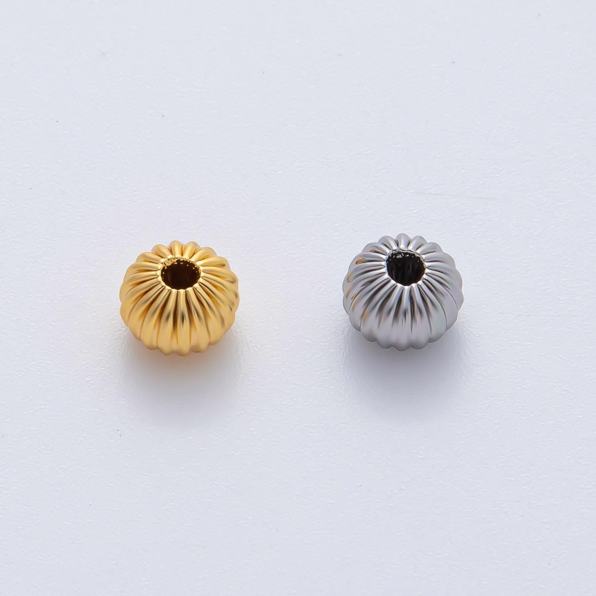 10x Gold & Silver Fluted Spacer Beads – Round Corrugated Metal Bead Charms for Jewelry Making B-355