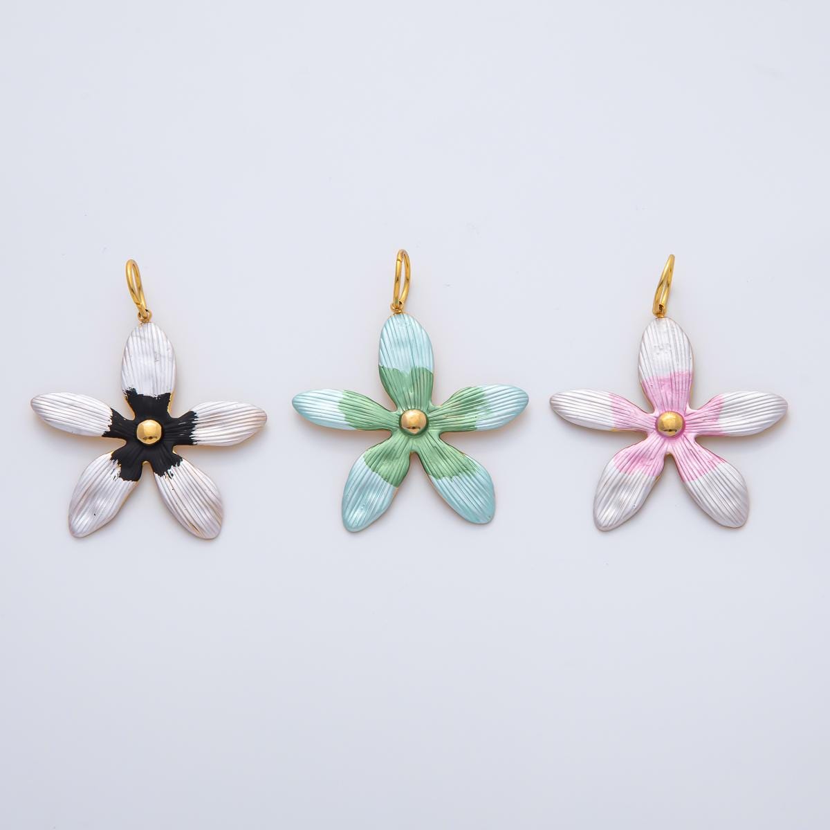 Big Gold Flower Charms, Gold Enamel Plumeria Pendant, White Floral Charm for DIY Earring Necklace Jewelry Making AH-755