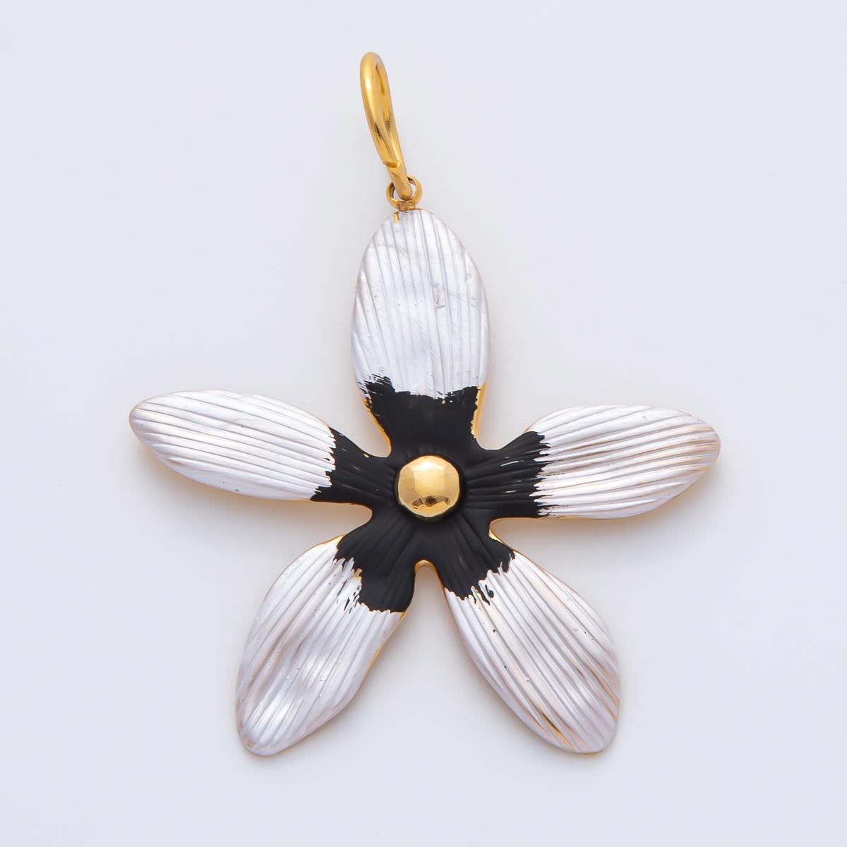 Big Gold Flower Charms, Gold Enamel Plumeria Pendant, White Floral Charm for DIY Earring Necklace Jewelry Making AH-755