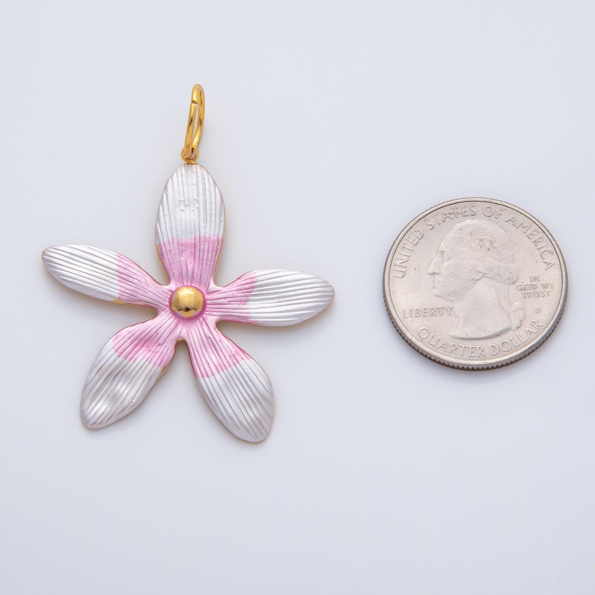 Big Gold Flower Charms, Gold Enamel Plumeria Pendant, White Floral Charm for DIY Earring Necklace Jewelry Making AH-755