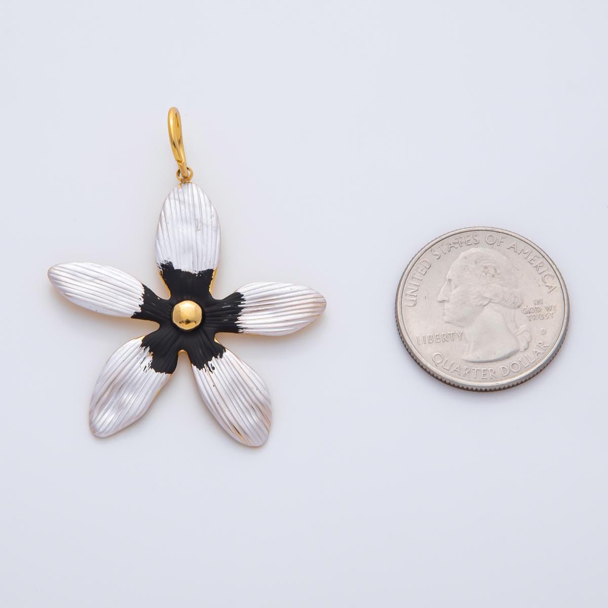 Big Gold Flower Charms, Gold Enamel Plumeria Pendant, White Floral Charm for DIY Earring Necklace Jewelry Making AH-755