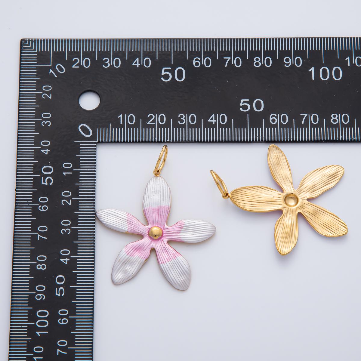 Big Gold Flower Charms, Gold Enamel Plumeria Pendant, White Floral Charm for DIY Earring Necklace Jewelry Making AH-755