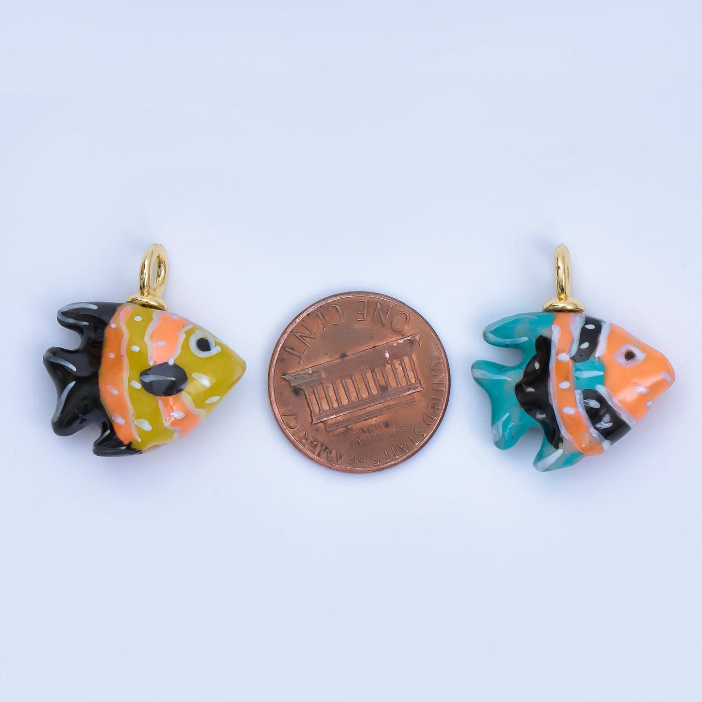 24K Gold Filled Angel Fish Ceramic Drop Pendant | AF-1259