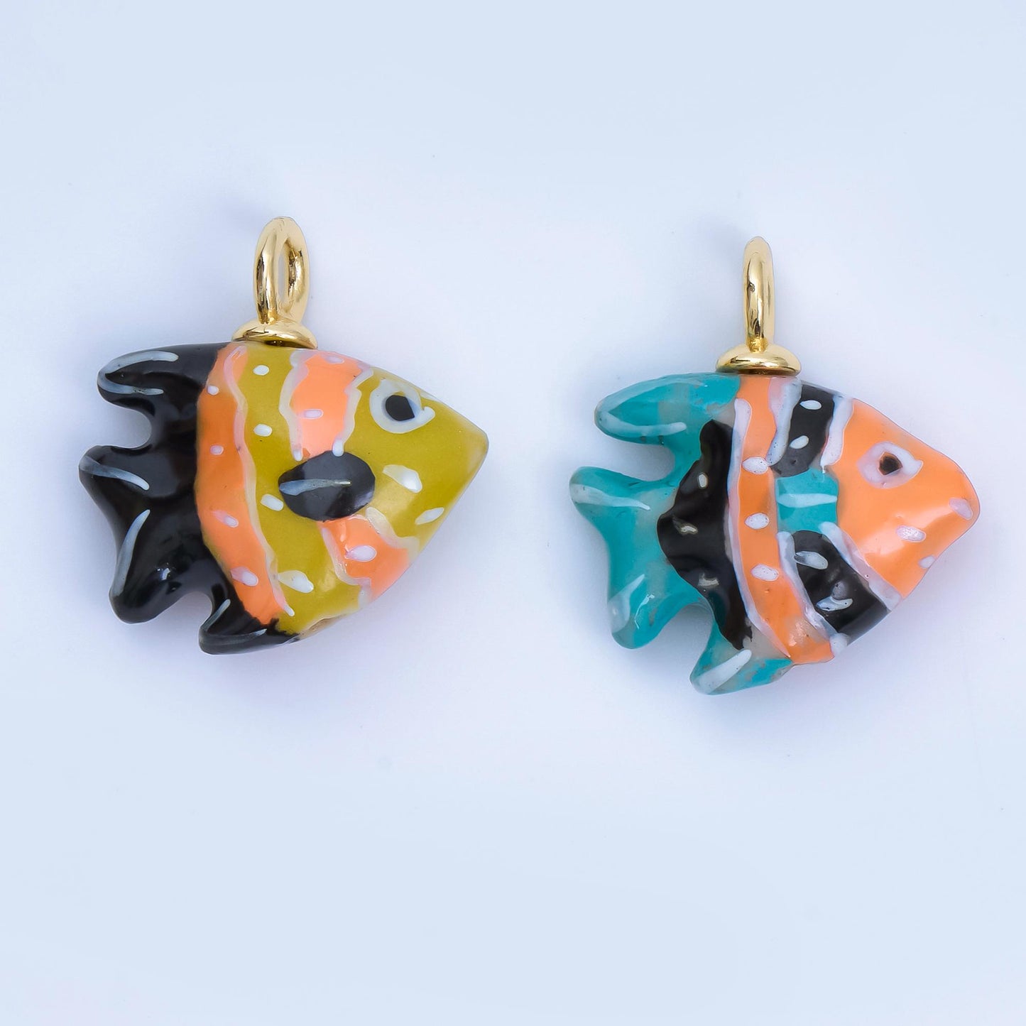24K Gold Filled Angel Fish Ceramic Drop Pendant | AF-1259