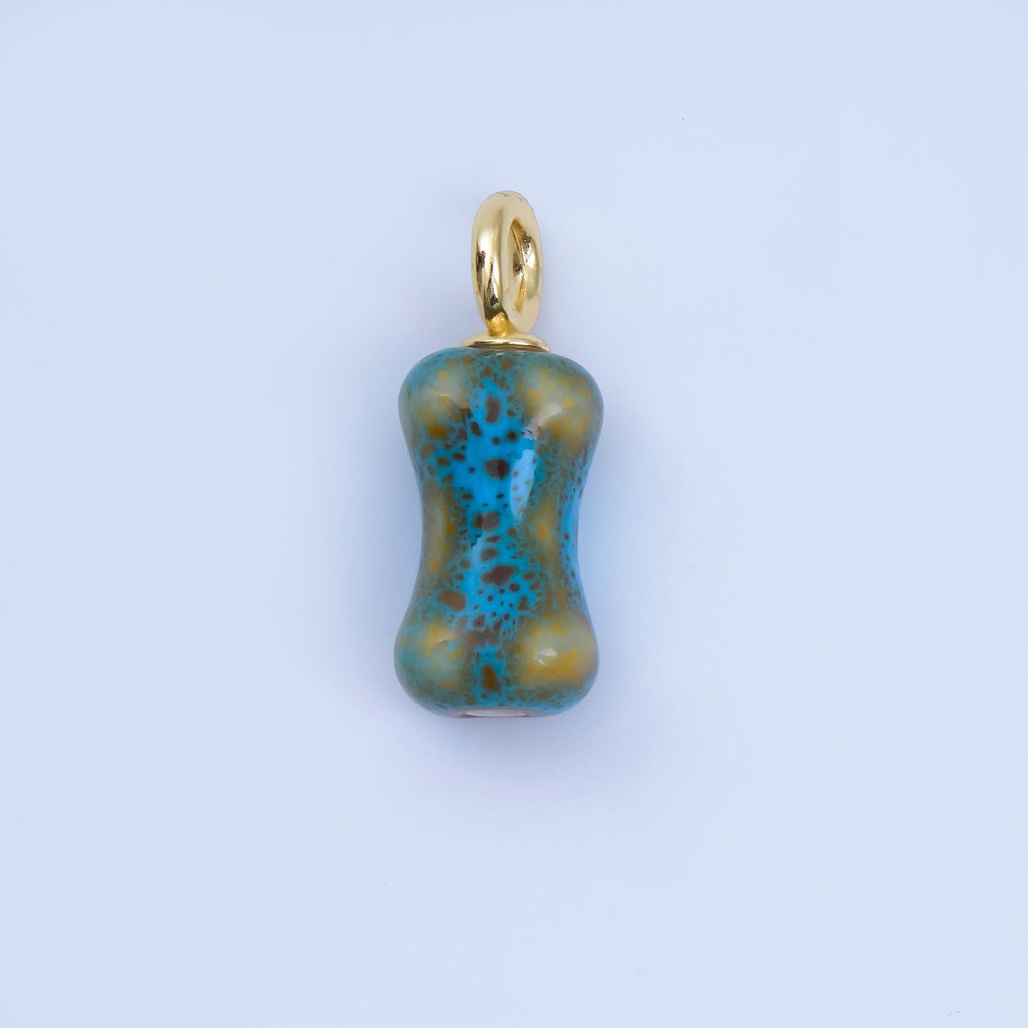 24K Gold Filled Blue, White, Brown Dog Bone Shaped Ceramic Drop Pendant | AF-1257