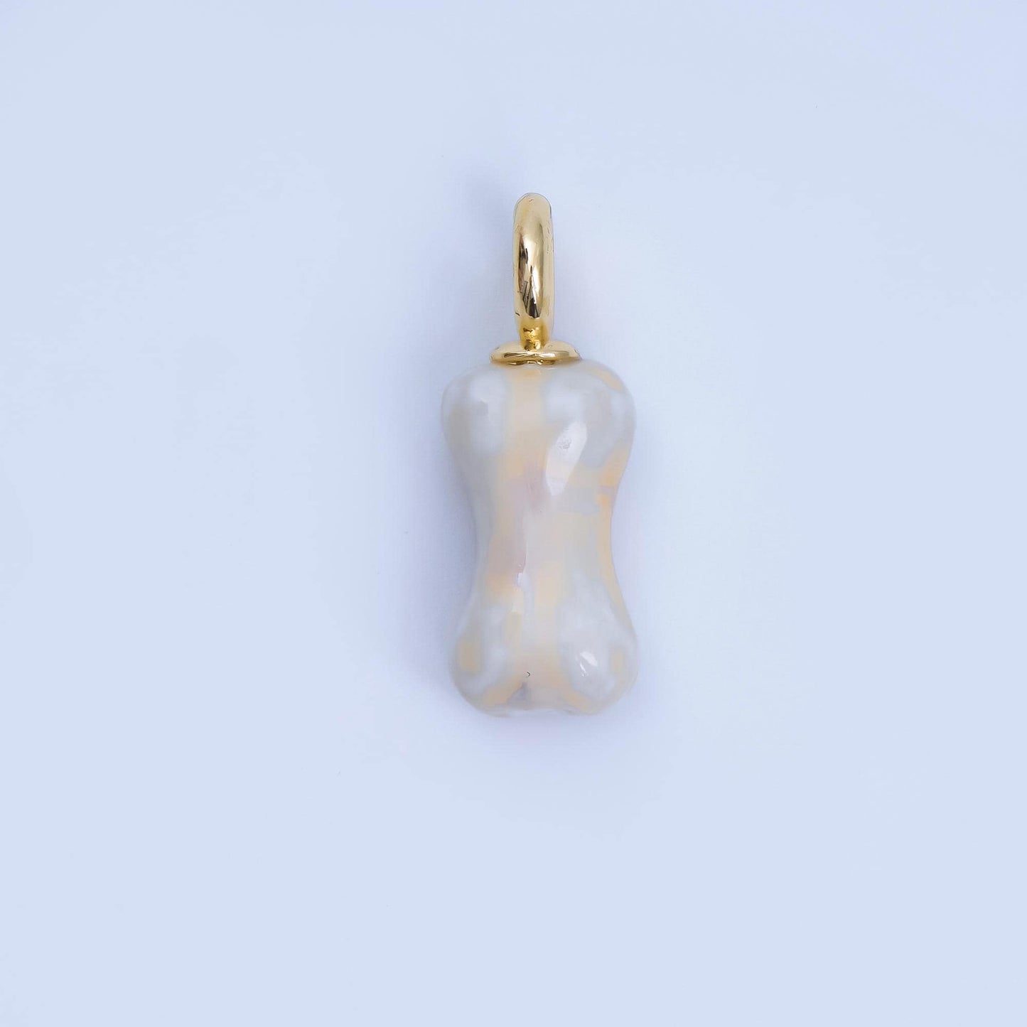 24K Gold Filled Blue, White, Brown Dog Bone Shaped Ceramic Drop Pendant | AF-1257