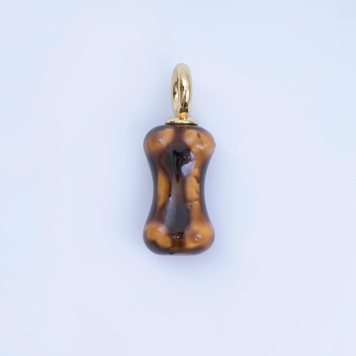 24K Gold Filled Blue, White, Brown Dog Bone Shaped Ceramic Drop Pendant | AF-1257