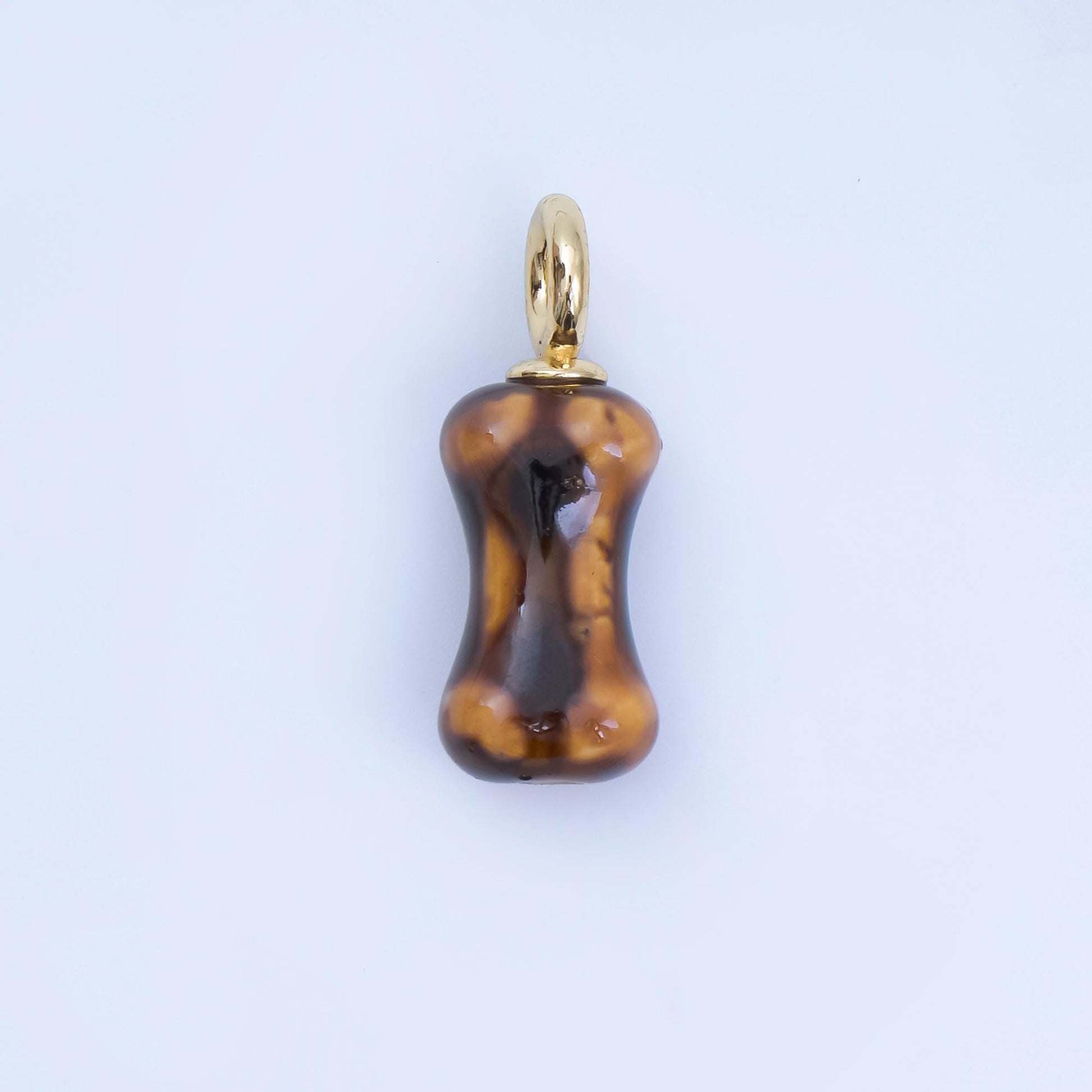 24K Gold Filled Blue, White, Brown Dog Bone Shaped Ceramic Drop Pendant | AF-1257