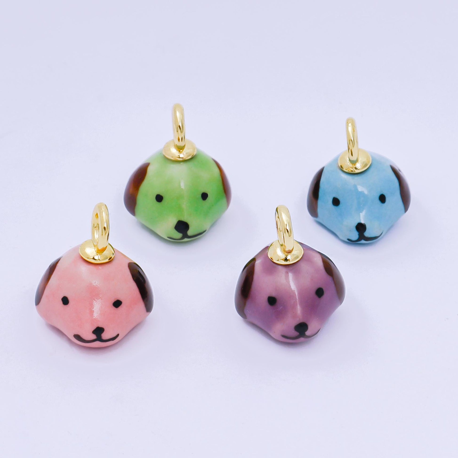 Dainty Dog ceramic charm handmade Puppy porcelain Pet Animal charm Blue Pink Green Purple for necklace bracelet jewelry making supply N-141