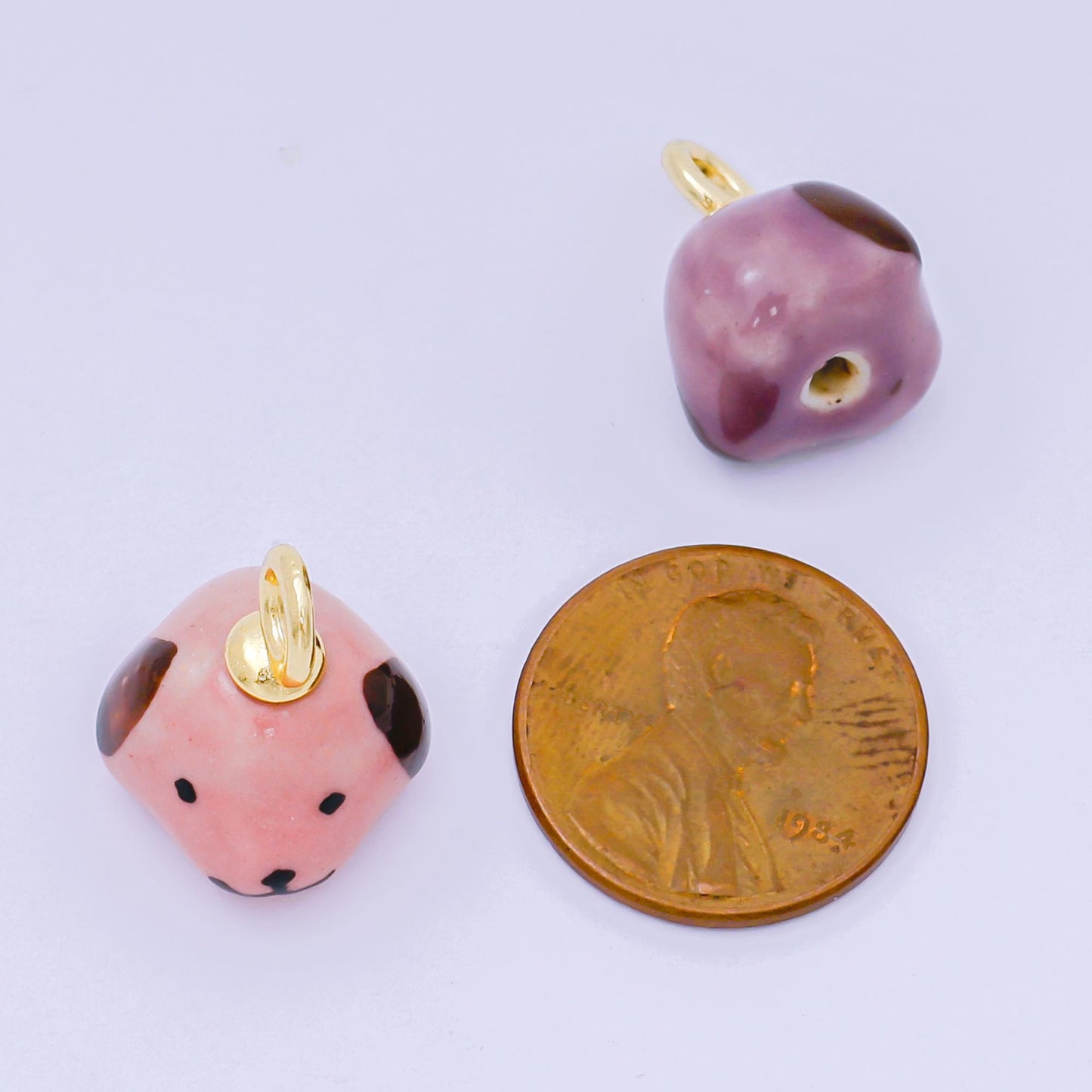 Dainty Dog ceramic charm handmade Puppy porcelain Pet Animal charm Blue Pink Green Purple for necklace bracelet jewelry making supply N-141