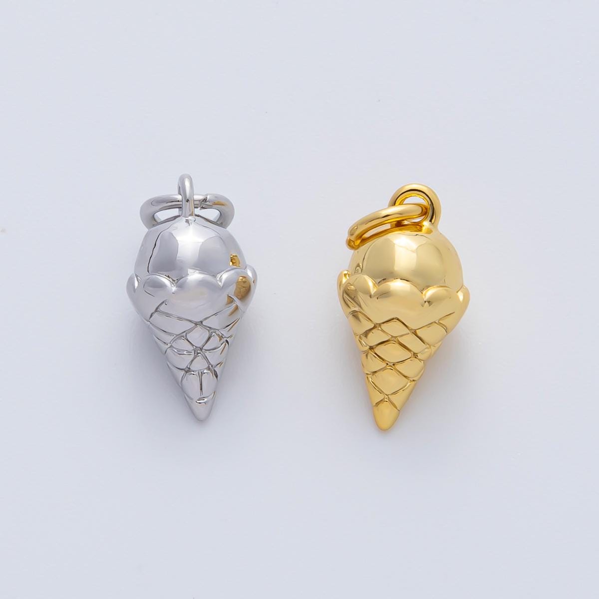 Mini 18k gold filled ice cream pendant charm Silver ice cream Cone pendant Food desert pendant, for diy jewelry making AF-1415