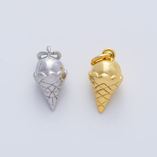 Mini 18k gold filled ice cream pendant charm Silver ice cream Cone pendant Food desert pendant, for diy jewelry making AF-1415