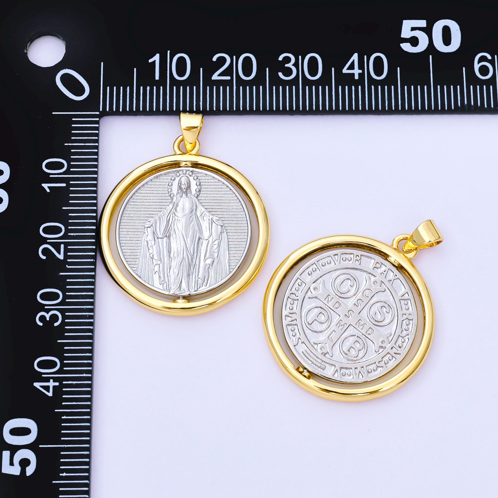 24K Gold Filled 28mm Virgin Mary Lady of Guadalupe Mixed Metal Medallion Pendant | AA1565
