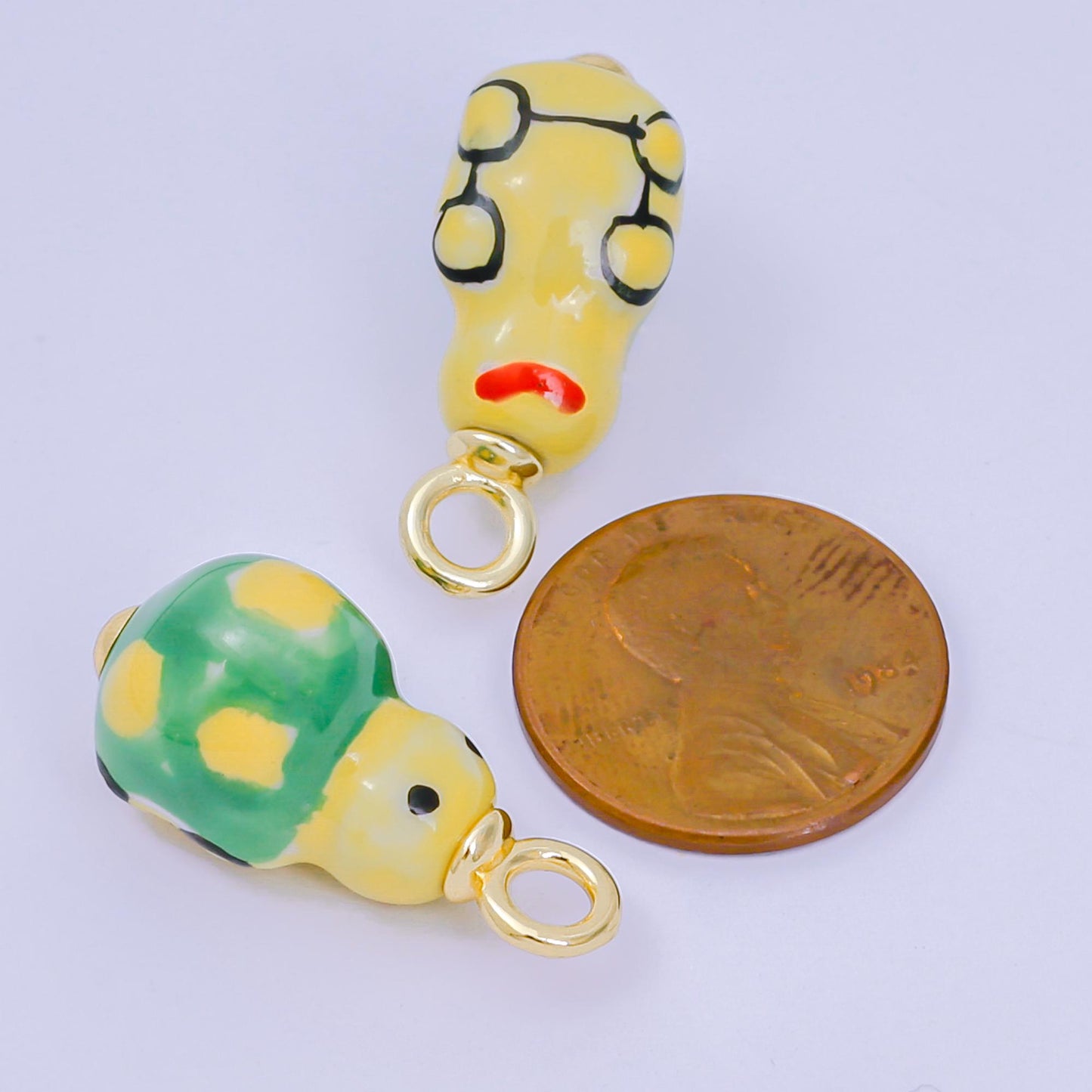 24K Gold Filled Turtle Charm Under The Sea Animal Ceramic Drop Pendant | AF-1520