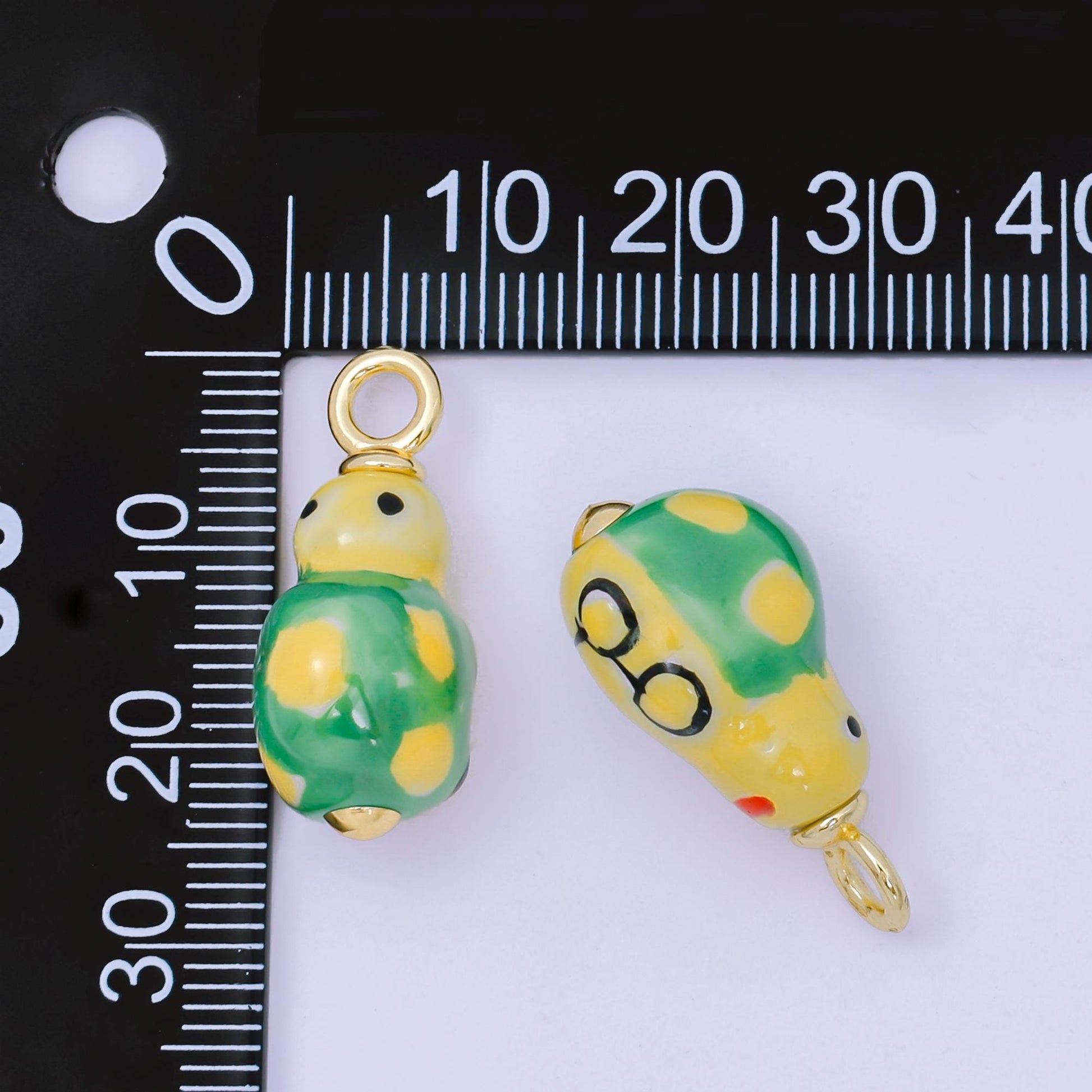 24K Gold Filled Turtle Charm Under The Sea Animal Ceramic Drop Pendant | AF-1520