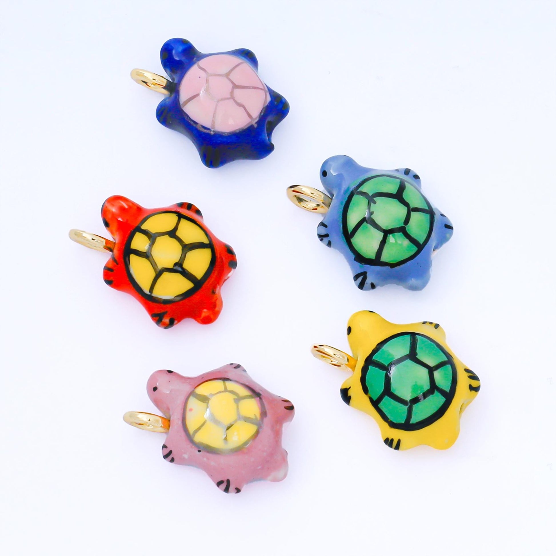 24K Gold Filled Turtle Charm Under The Sea Animal Ceramic Drop Pendant | AF-1522