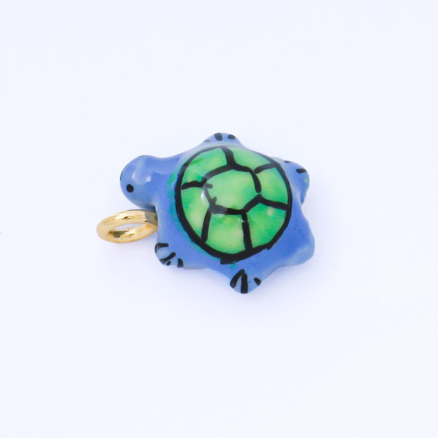 24K Gold Filled Turtle Charm Under The Sea Animal Ceramic Drop Pendant | AF-1522