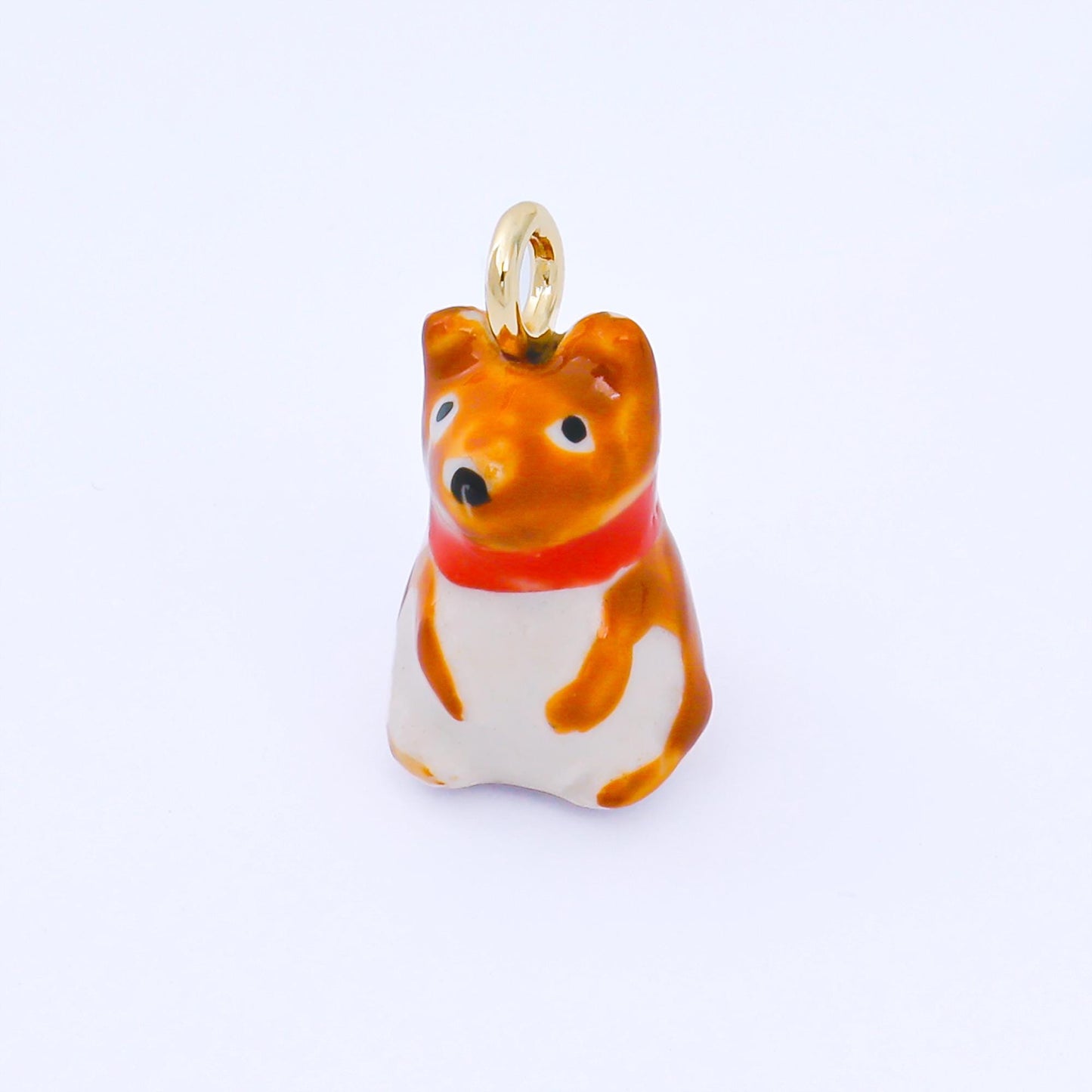 24K Gold Filled 21mm Handmade Ceramic Corgi Dog Animals Charm | AF1521