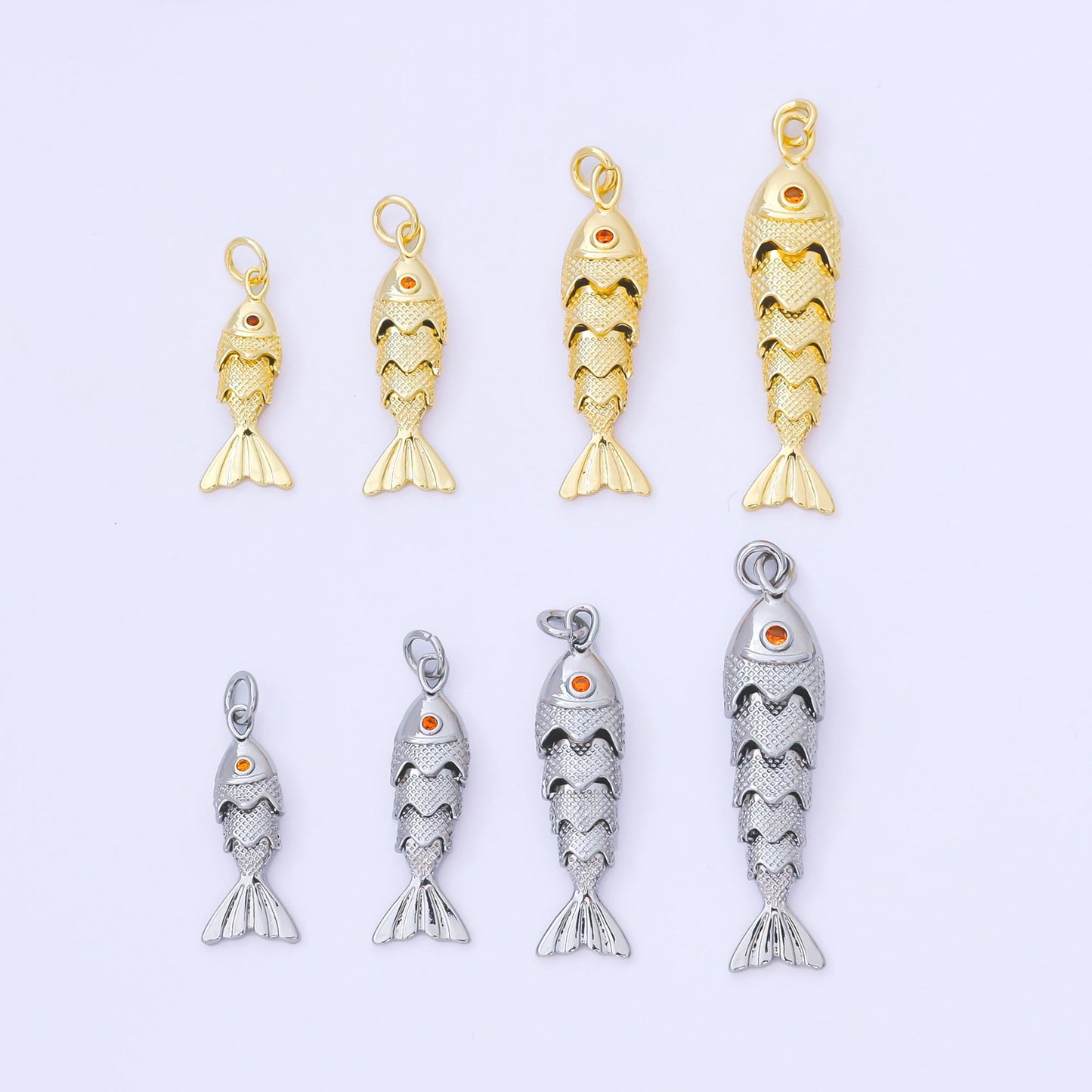 3D 24k gold filled Articulated Fish Pendant Movable Tail Design Vintage Style Charm Sardines Fish Animal Sea Life Inspired Jewelry AF-1526