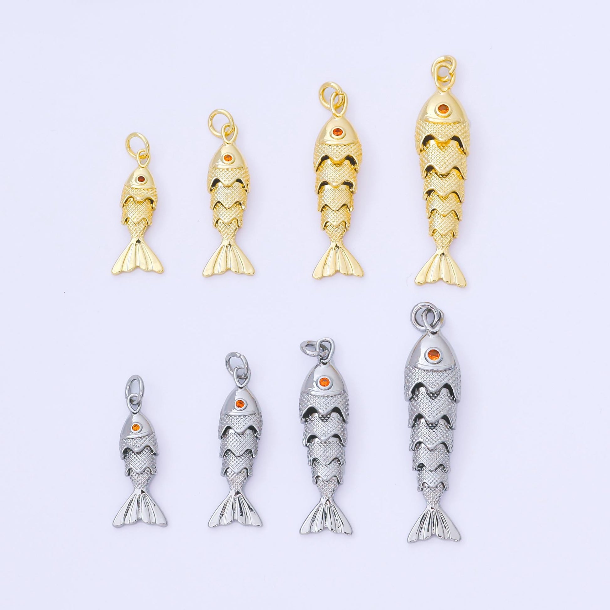 3D 24k gold filled Articulated Fish Pendant Movable Tail Design Vintage Style Charm Sardines Fish Animal Sea Life Inspired Jewelry AF-1526