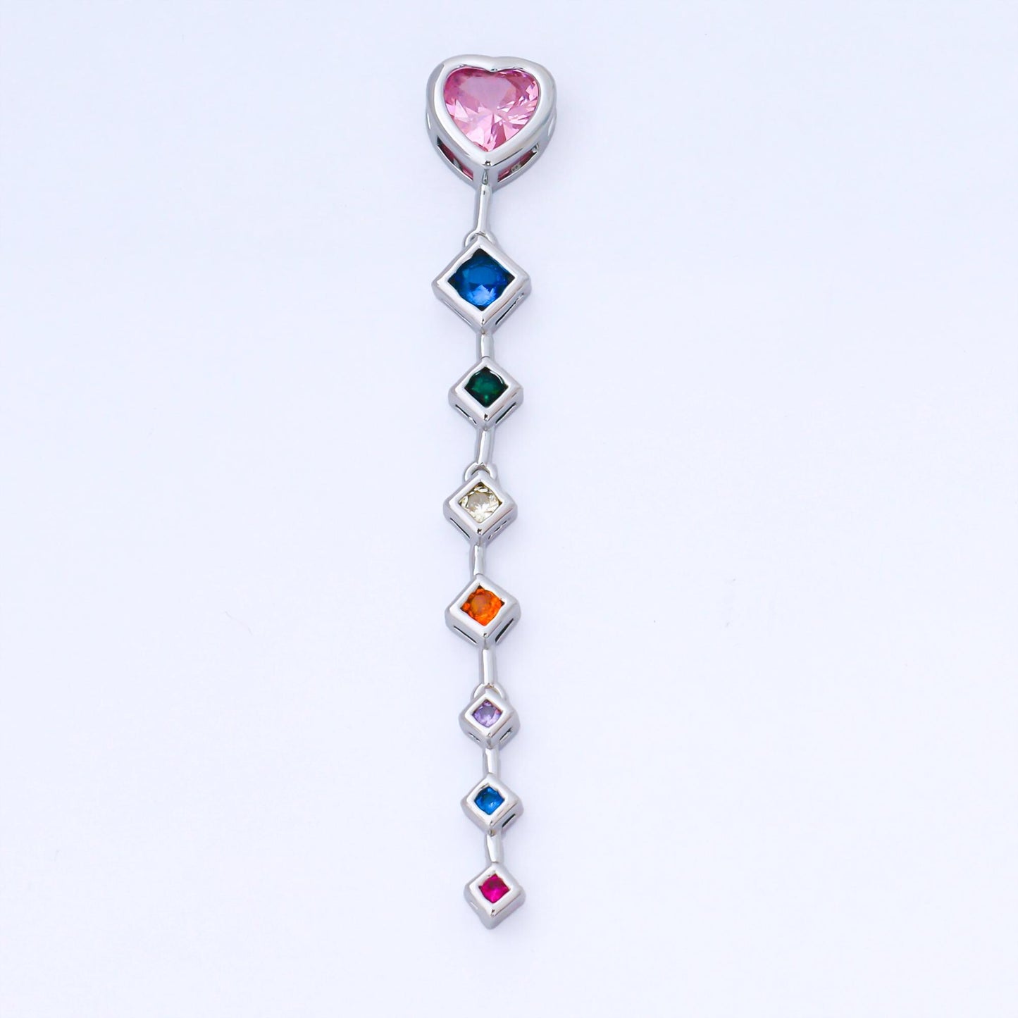 Pink Heart Drop Charm with Multi Color cz rhombus drop 24k Gold Filled Lariat Necklace charm | b-481