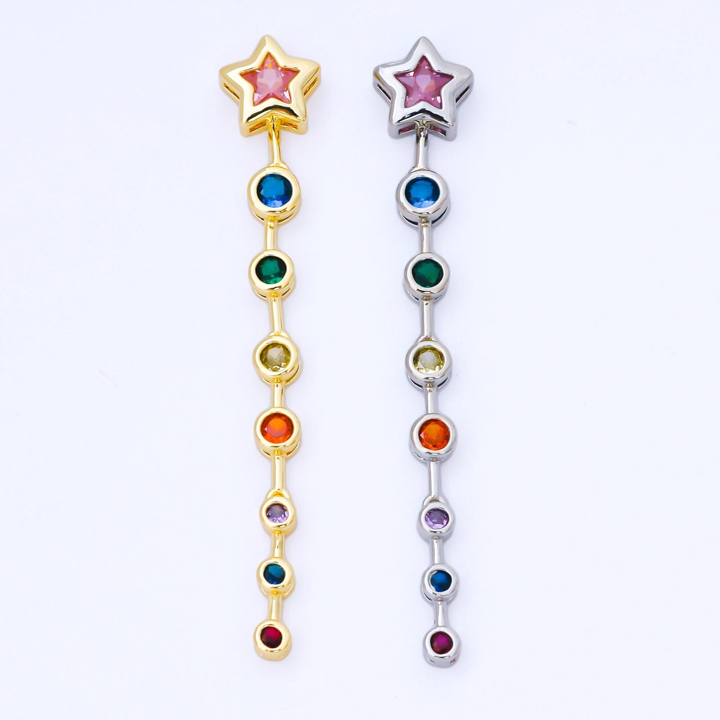 Pink Star Drop Charm with Multi Color cz Round drop 24k Gold Filled Lariat Necklace charm | b-482