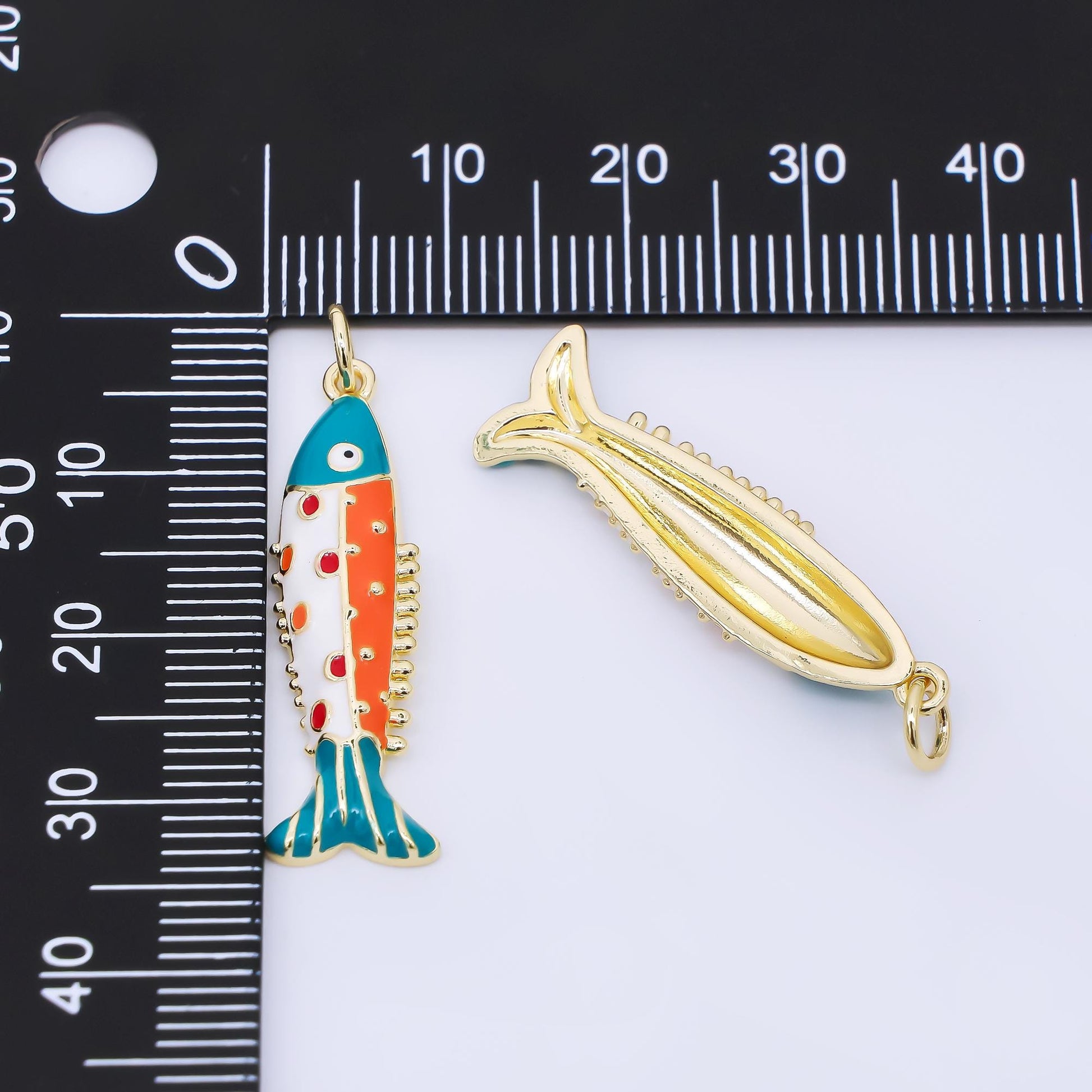 18k gold filled Sardines Charm Gold fish animal enamel charm | AF-1306