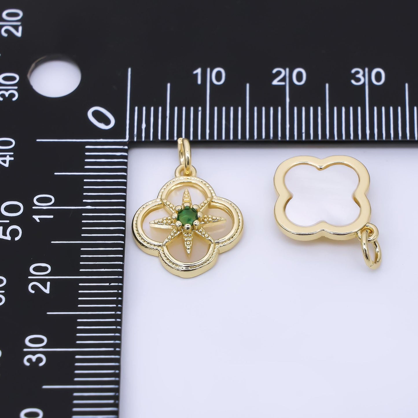 Dainty mother of pearl clover charm with North Star pendant for Celestial Bracelet necklace making Minimalist jewelry AF-1275