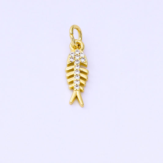 24K Gold Filled 15.3mm Round CZ Fishbone Minimalist Charm | aj-494