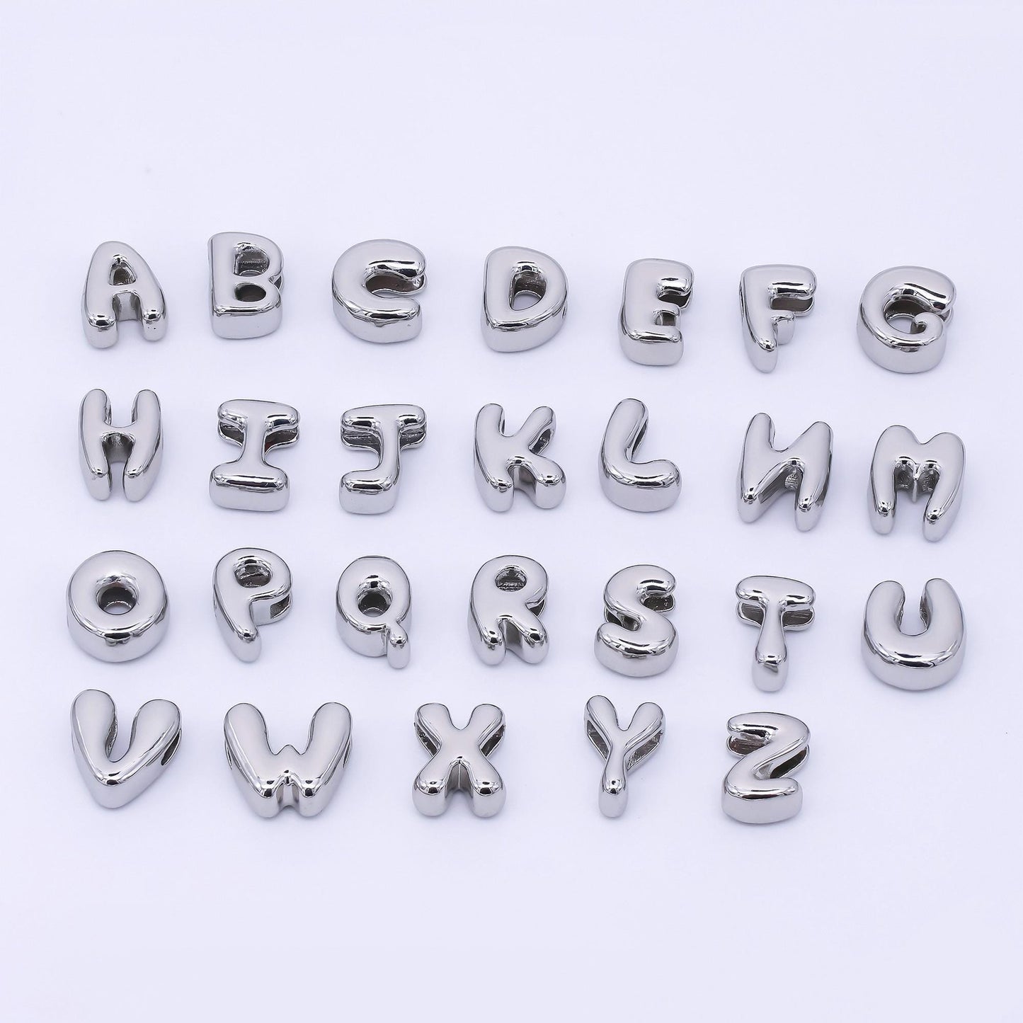 Silver 8mm Initial Letter Alphabet Chubby Spacer Bead Bubble Initial Charm spacer for Beaded Jewelry | AF-40