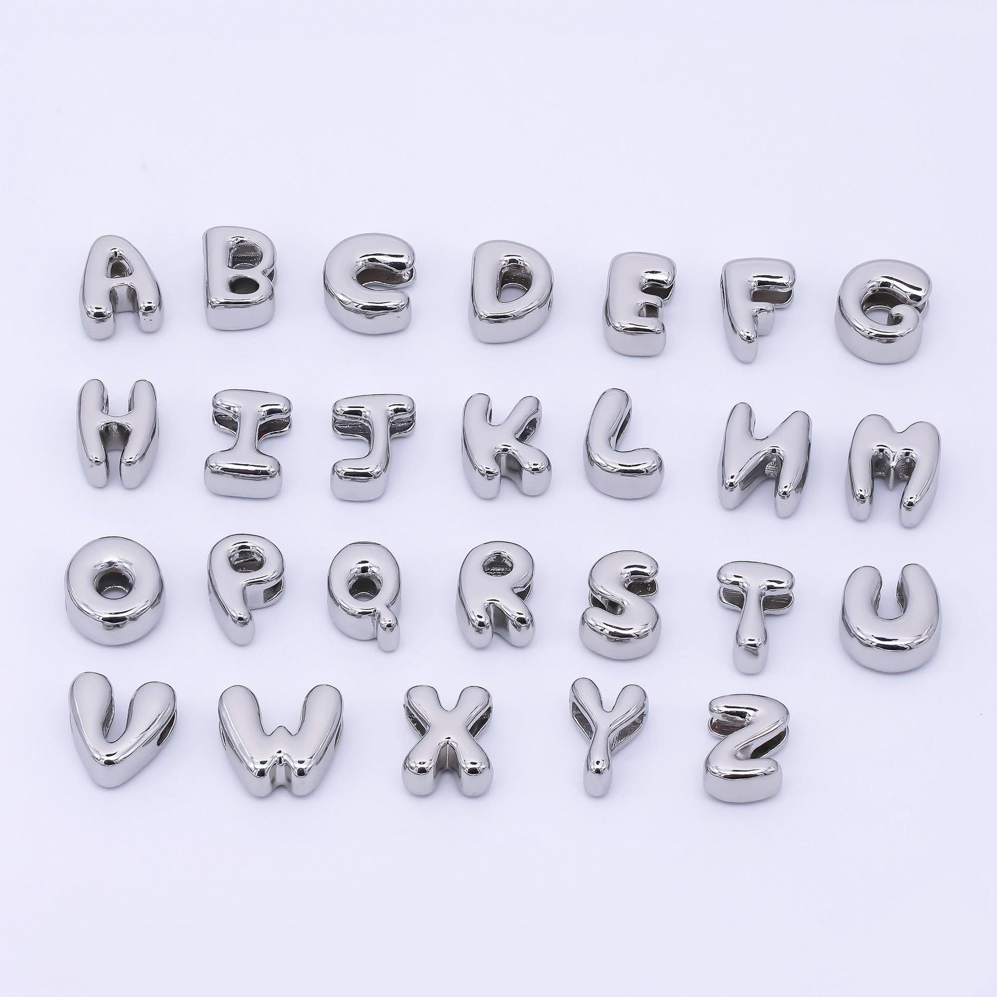 Silver 8mm Initial Letter Alphabet Chubby Spacer Bead Bubble Initial Charm spacer for Beaded Jewelry | AF-40