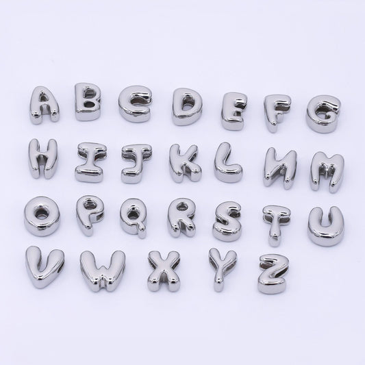 Silver 8mm Initial Letter Alphabet Chubby Spacer Bead Bubble Initial Charm spacer for Beaded Jewelry | AF-40