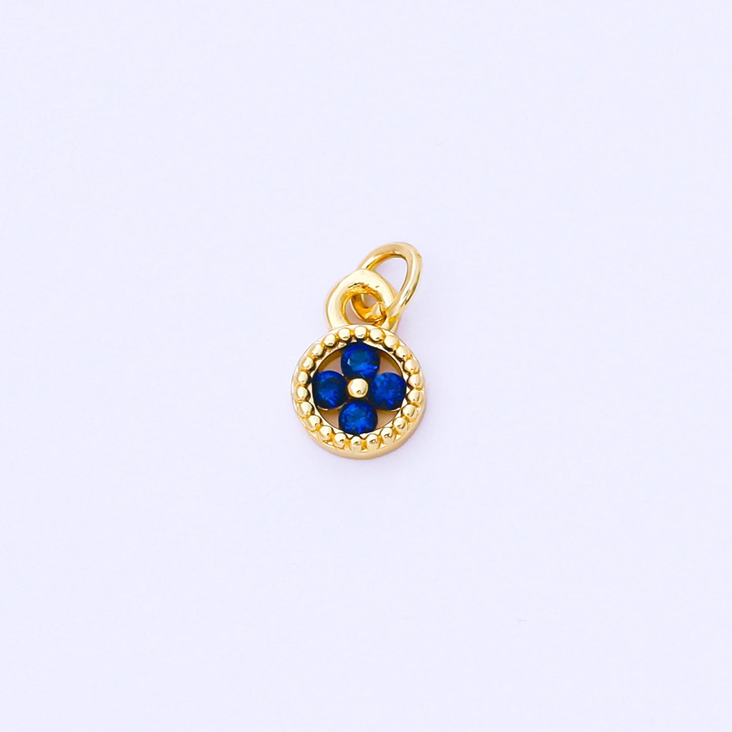 Mini Gold Tiny Clover Charm, CZ Micro Pave Clover Charm, Zirconia Charms, Green Blue Clover Round Charm AF-1500