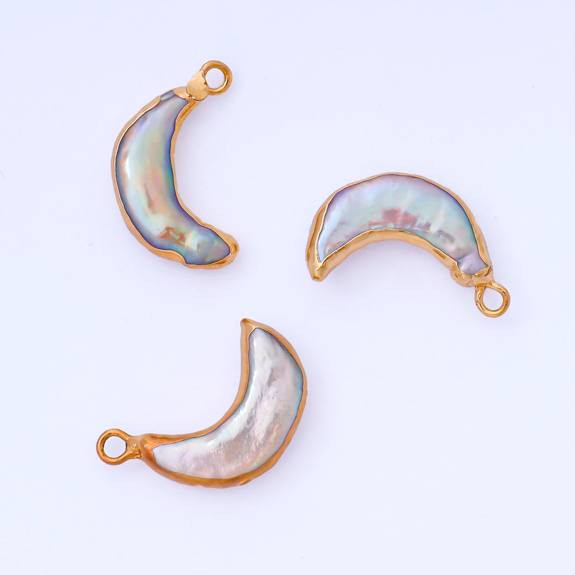 1x Mini Freeform Crescent Moon Freshwater Pearl Gold Coated Add-On Charm for Bracelet Necklace Bracelet Earring Component AF-575