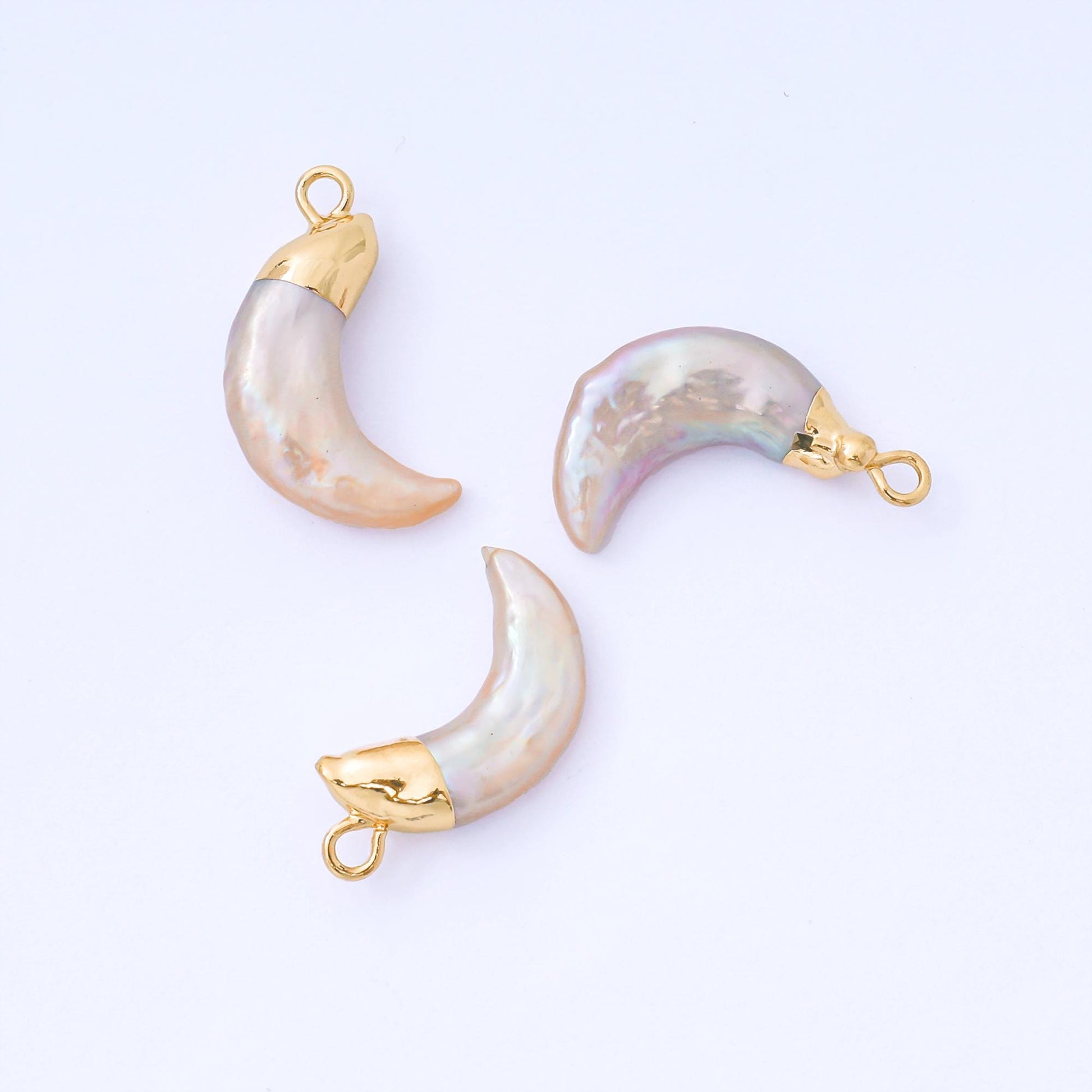 Freshwater Pearl Moon Charm Gold Dipped Pearl Moon Gold Plated Celestial Jewelry Findings 20x13 mm AF-576