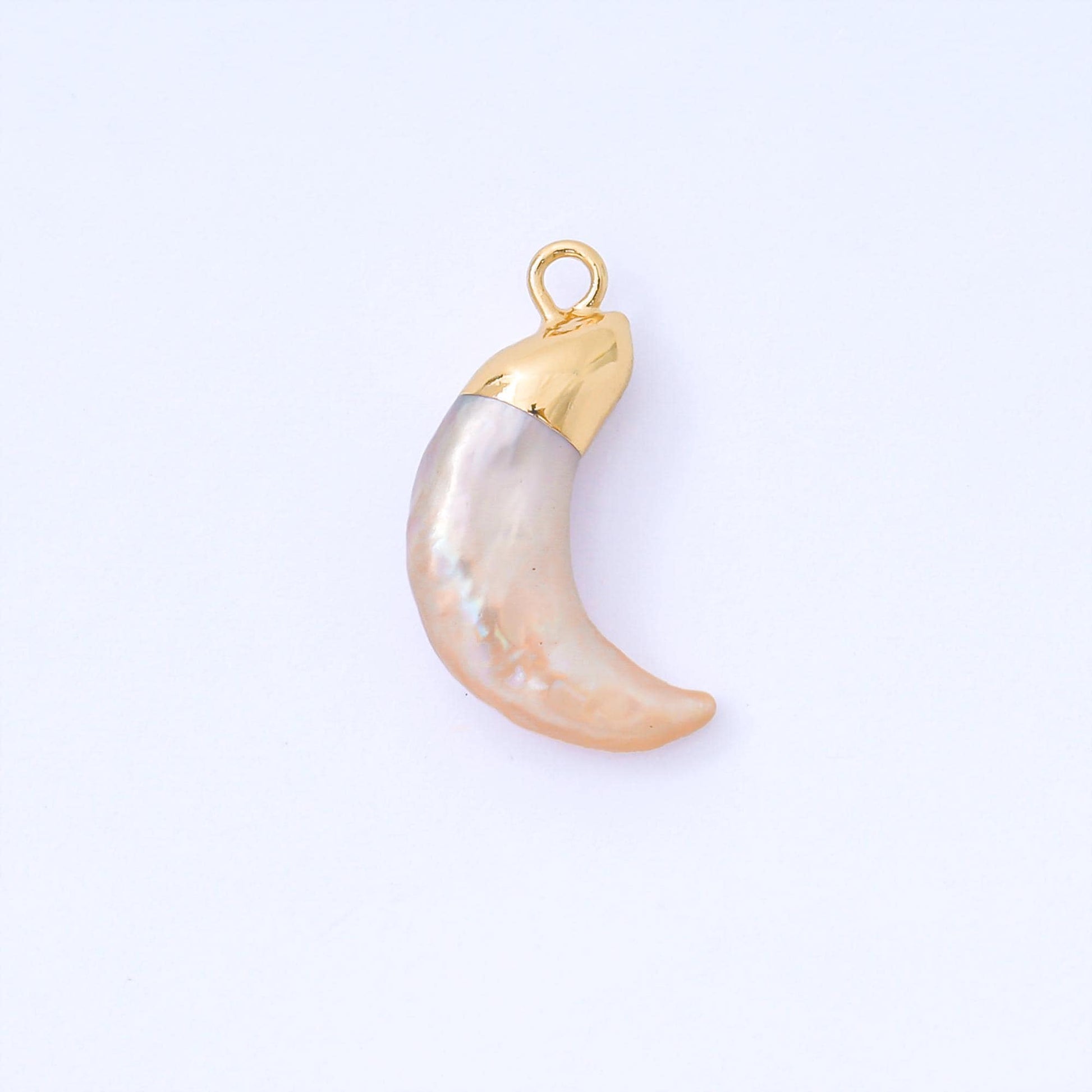 Freshwater Pearl Moon Charm Gold Dipped Pearl Moon Gold Plated Celestial Jewelry Findings 20x13 mm AF-576