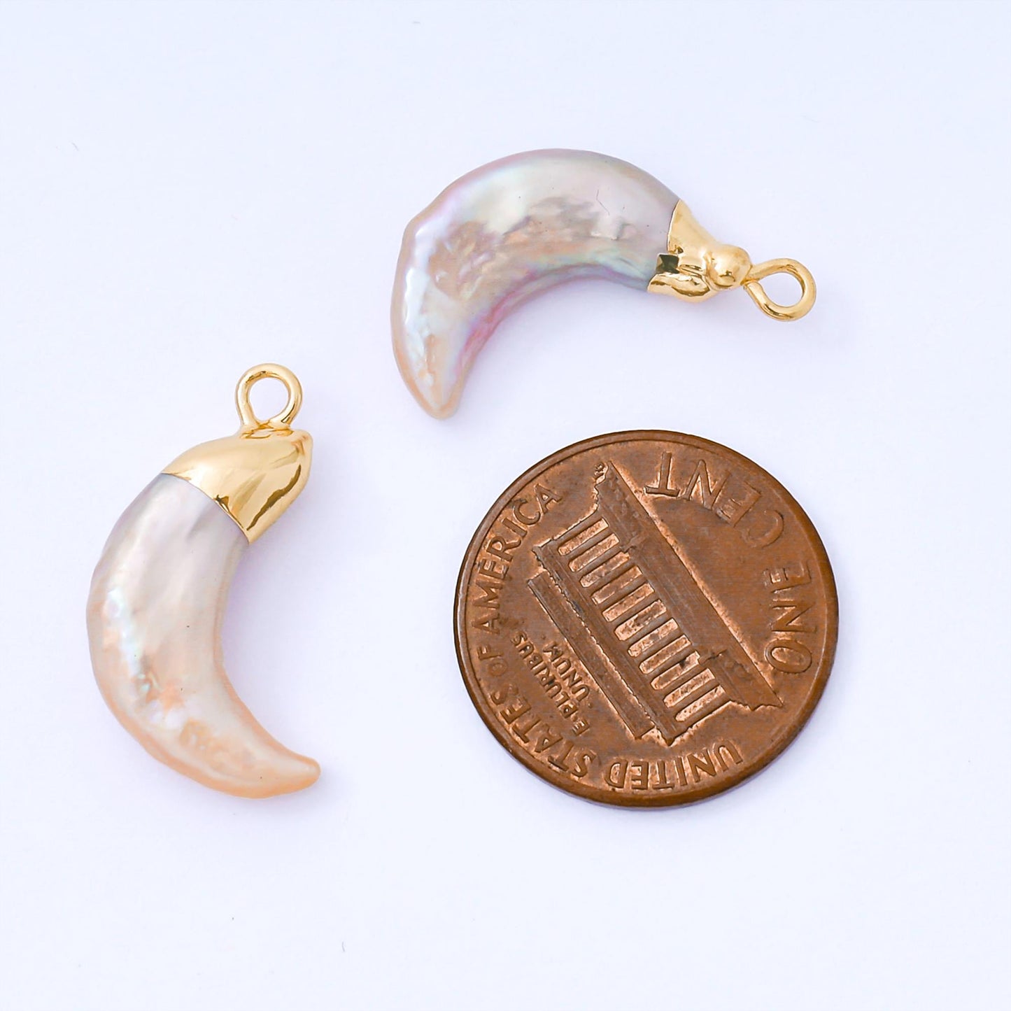 Freshwater Pearl Moon Charm Gold Dipped Pearl Moon Gold Plated Celestial Jewelry Findings 20x13 mm AF-576